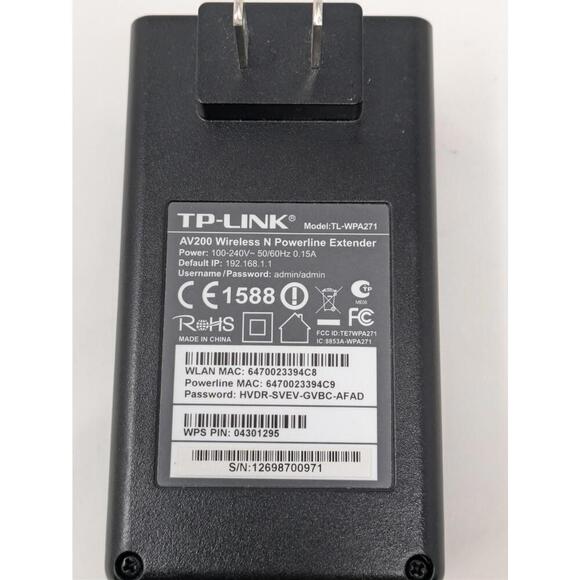 1x TP-LINK 150Mbps AV200 Wireless N Powerline Extender TL-WPA271 - 150Mbps - Picture 2 of 5